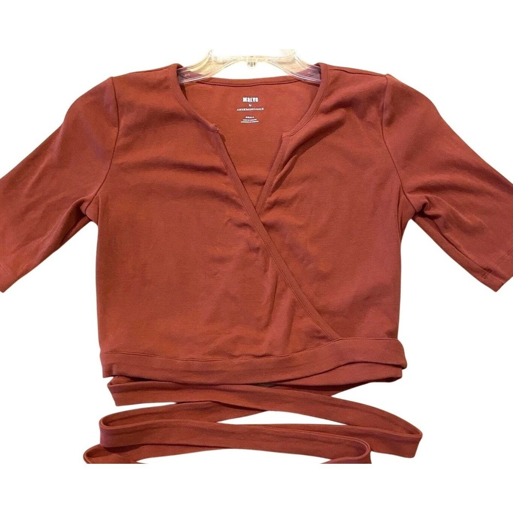 Maeve Anthropologie Rust Wrap Ballet Top Tie Waist Knit Crop Womens Small